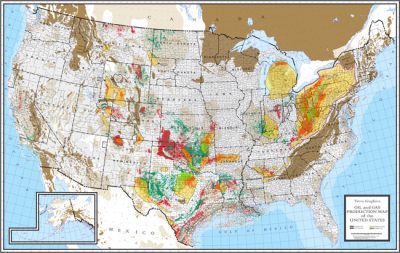 USA Oil & Gas Production Showing Shale Gas Areas 42" X 66"-108